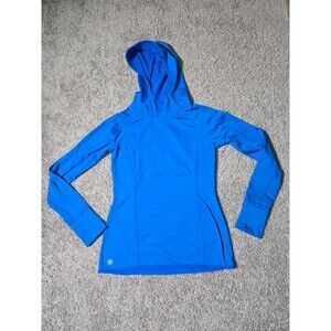 Athleta Plush Tech Pullover Hoodie Sweatshirt Fleece Blue Size XXS Cowl Neck